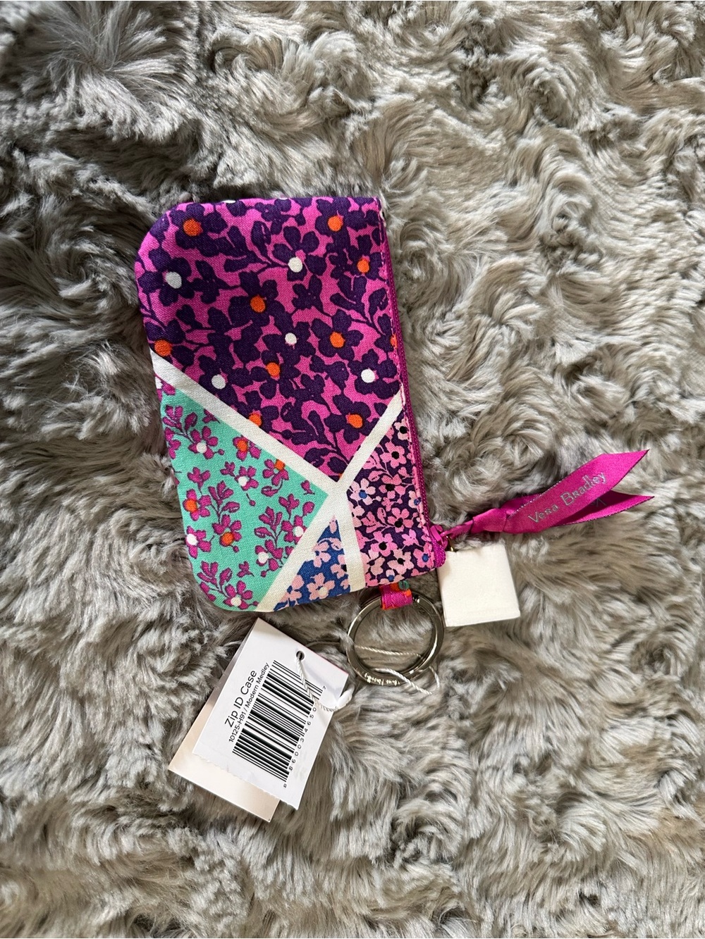 Vera Bradley Floral Zip ID Case in Bright Purple & Aqua